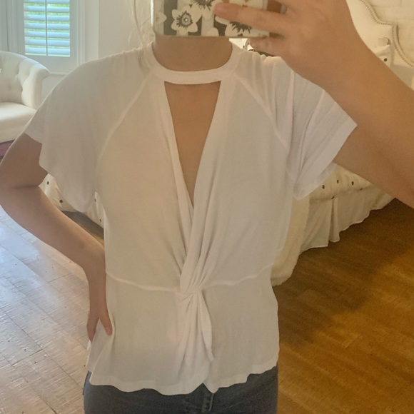 Free People White V-neck Twist Top (Womens S) - Picture 3 of 5
